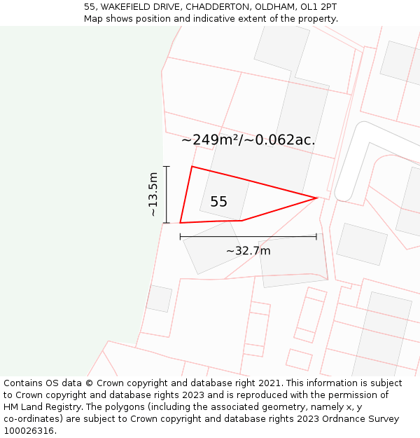 55, WAKEFIELD DRIVE, CHADDERTON, OLDHAM, OL1 2PT: Plot and title map