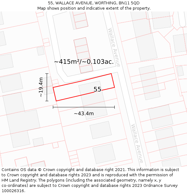 55, WALLACE AVENUE, WORTHING, BN11 5QD: Plot and title map