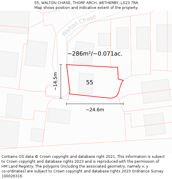 55, WALTON CHASE, THORP ARCH, WETHERBY, LS23 7RA: Plot and title map