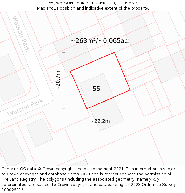 55, WATSON PARK, SPENNYMOOR, DL16 6NB: Plot and title map