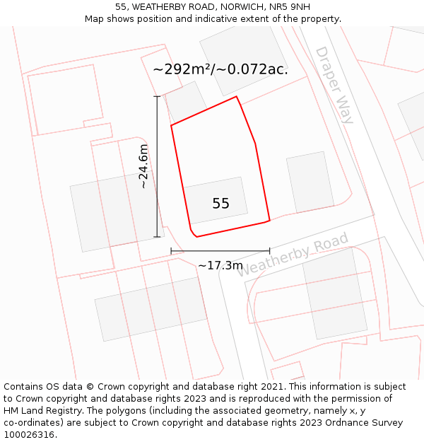 55, WEATHERBY ROAD, NORWICH, NR5 9NH: Plot and title map