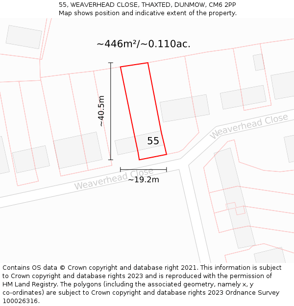 55, WEAVERHEAD CLOSE, THAXTED, DUNMOW, CM6 2PP: Plot and title map
