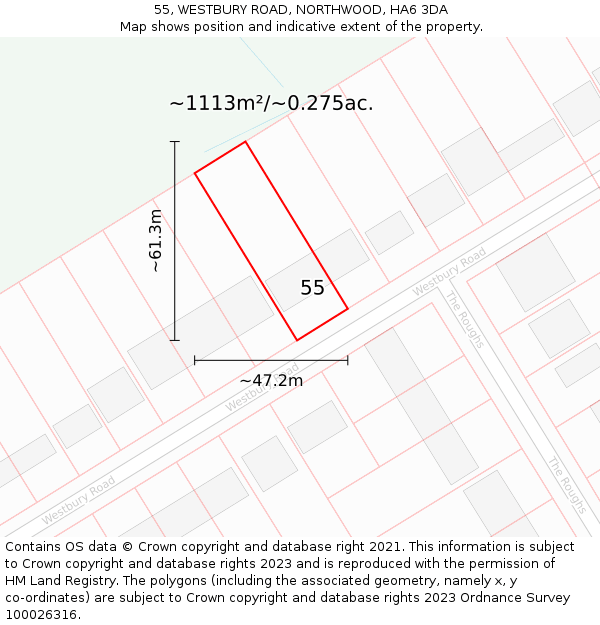 55, WESTBURY ROAD, NORTHWOOD, HA6 3DA: Plot and title map