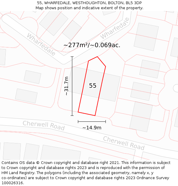 55, WHARFEDALE, WESTHOUGHTON, BOLTON, BL5 3DP: Plot and title map