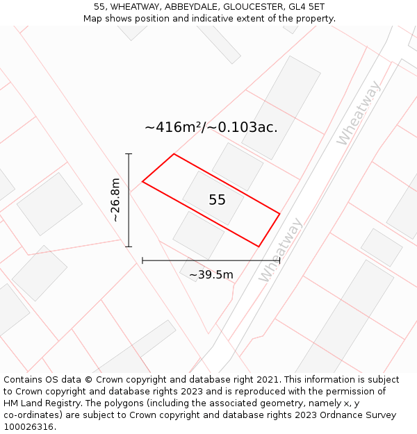 55, WHEATWAY, ABBEYDALE, GLOUCESTER, GL4 5ET: Plot and title map