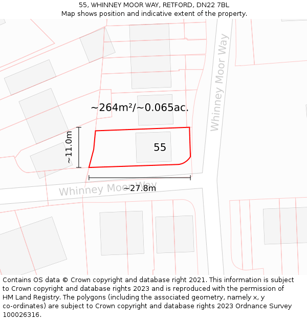 55, WHINNEY MOOR WAY, RETFORD, DN22 7BL: Plot and title map