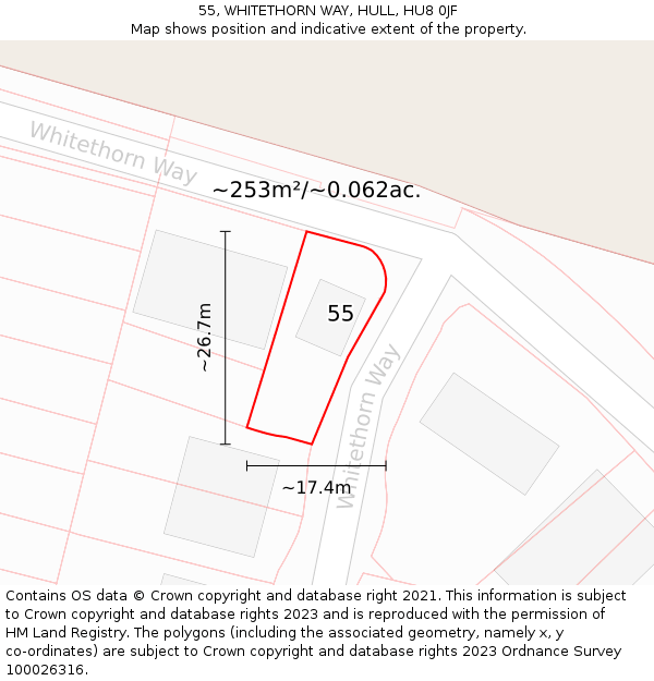55, WHITETHORN WAY, HULL, HU8 0JF: Plot and title map