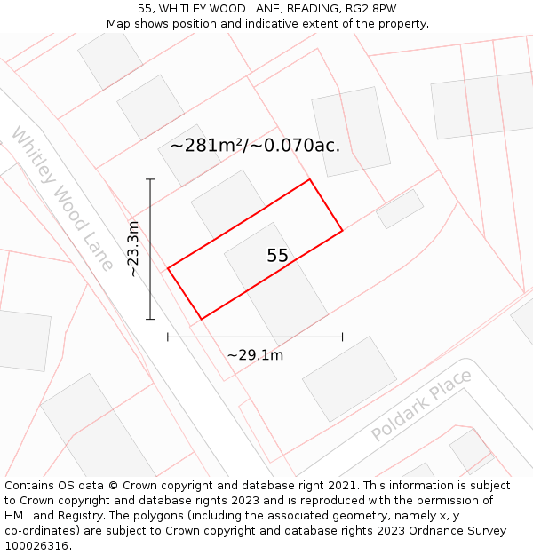 55, WHITLEY WOOD LANE, READING, RG2 8PW: Plot and title map