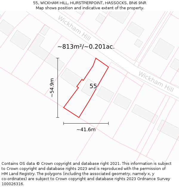 55, WICKHAM HILL, HURSTPIERPOINT, HASSOCKS, BN6 9NR: Plot and title map