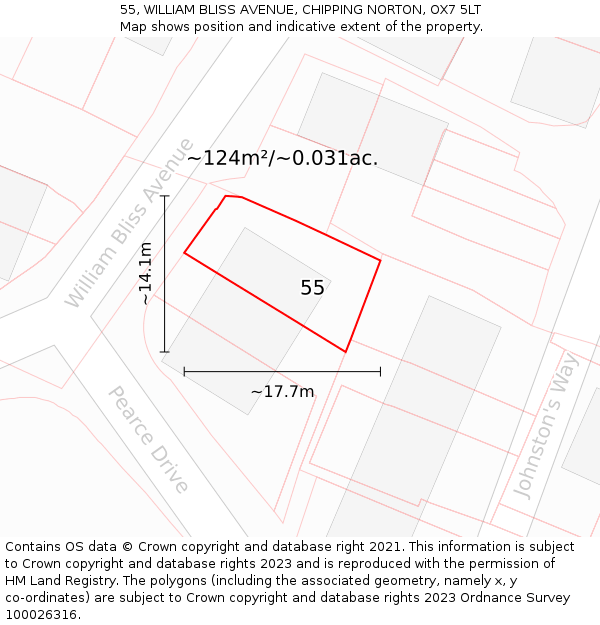 55, WILLIAM BLISS AVENUE, CHIPPING NORTON, OX7 5LT: Plot and title map