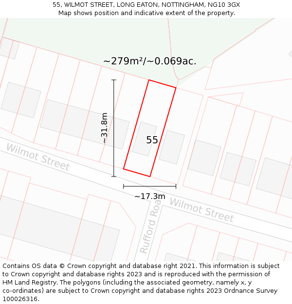 55, WILMOT STREET, LONG EATON, NOTTINGHAM, NG10 3GX: Plot and title map