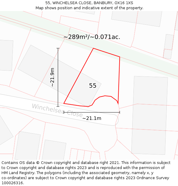 55, WINCHELSEA CLOSE, BANBURY, OX16 1XS: Plot and title map