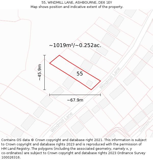 55, WINDMILL LANE, ASHBOURNE, DE6 1EY: Plot and title map