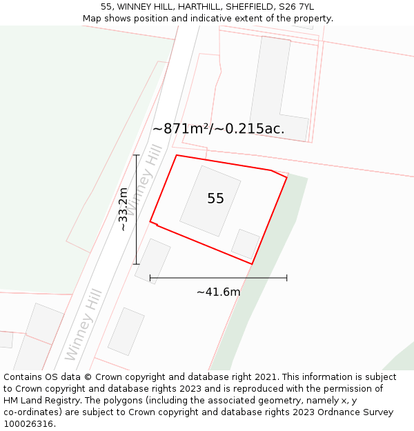 55, WINNEY HILL, HARTHILL, SHEFFIELD, S26 7YL: Plot and title map