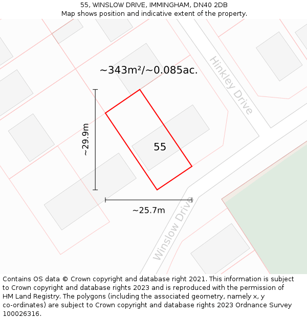 55, WINSLOW DRIVE, IMMINGHAM, DN40 2DB: Plot and title map