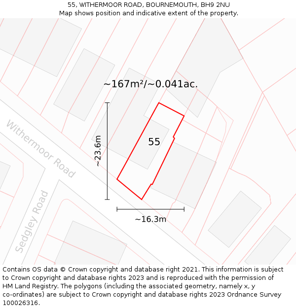 55, WITHERMOOR ROAD, BOURNEMOUTH, BH9 2NU: Plot and title map