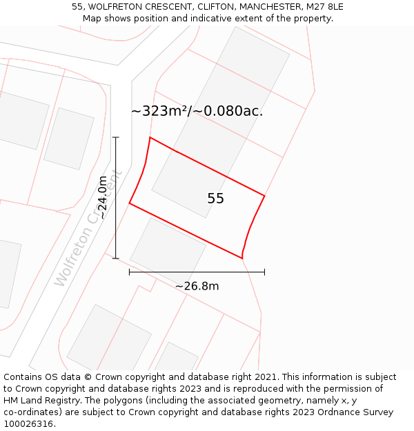 55, WOLFRETON CRESCENT, CLIFTON, MANCHESTER, M27 8LE: Plot and title map