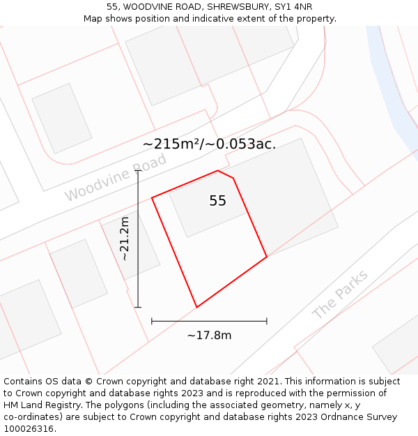 55, WOODVINE ROAD, SHREWSBURY, SY1 4NR: Plot and title map