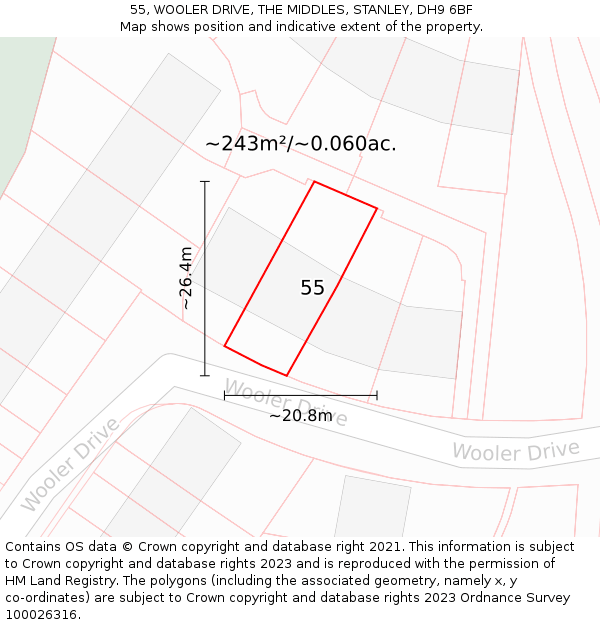 55, WOOLER DRIVE, THE MIDDLES, STANLEY, DH9 6BF: Plot and title map
