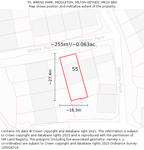 55, WRENS PARK, MIDDLETON, MILTON KEYNES, MK10 9BH: Plot and title map