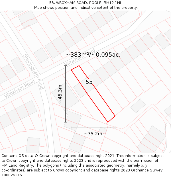 55, WROXHAM ROAD, POOLE, BH12 1NL: Plot and title map