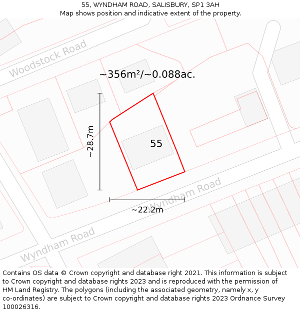 55, WYNDHAM ROAD, SALISBURY, SP1 3AH: Plot and title map