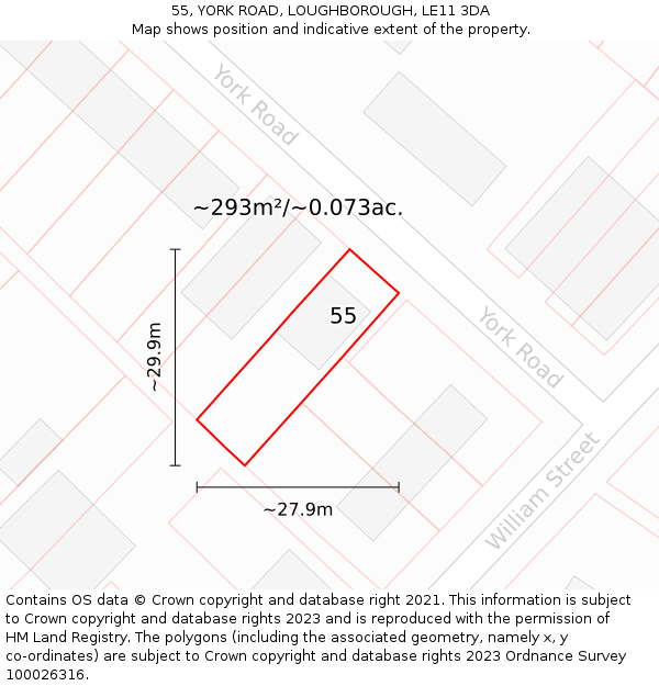 55, YORK ROAD, LOUGHBOROUGH, LE11 3DA: Plot and title map