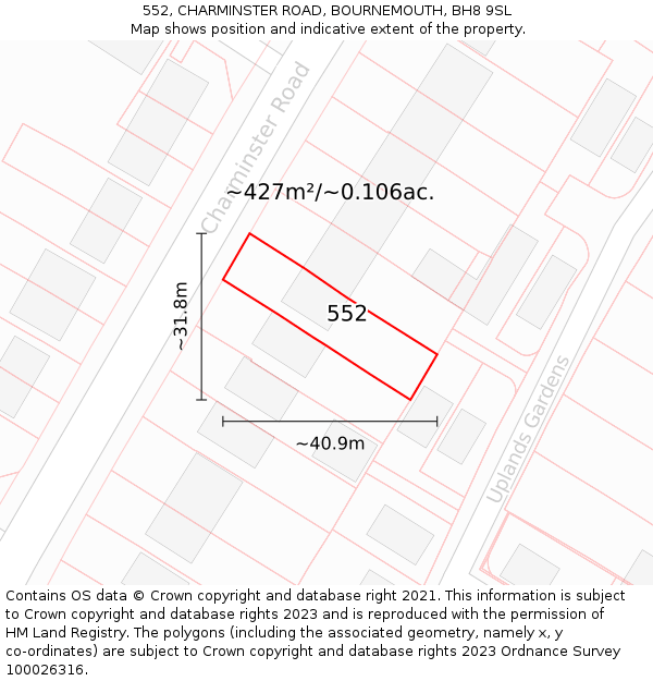 552, CHARMINSTER ROAD, BOURNEMOUTH, BH8 9SL: Plot and title map
