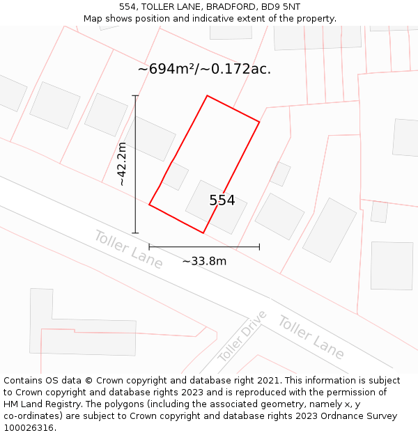 554, TOLLER LANE, BRADFORD, BD9 5NT: Plot and title map