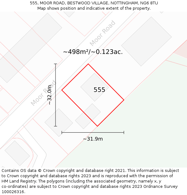 555, MOOR ROAD, BESTWOOD VILLAGE, NOTTINGHAM, NG6 8TU: Plot and title map