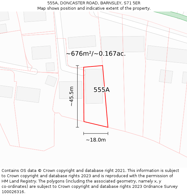 555A, DONCASTER ROAD, BARNSLEY, S71 5ER: Plot and title map