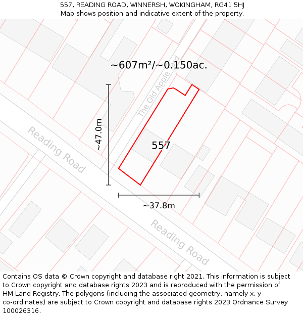 557, READING ROAD, WINNERSH, WOKINGHAM, RG41 5HJ: Plot and title map