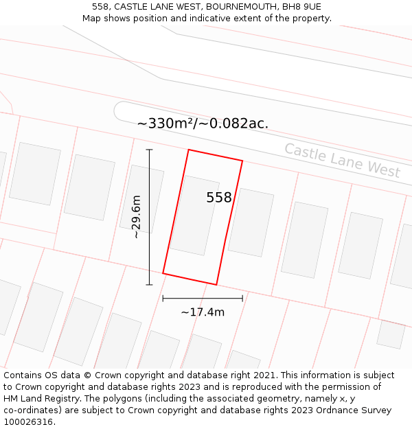 558, CASTLE LANE WEST, BOURNEMOUTH, BH8 9UE: Plot and title map
