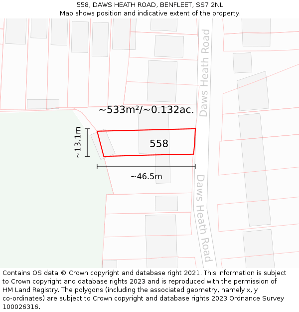 558, DAWS HEATH ROAD, BENFLEET, SS7 2NL: Plot and title map