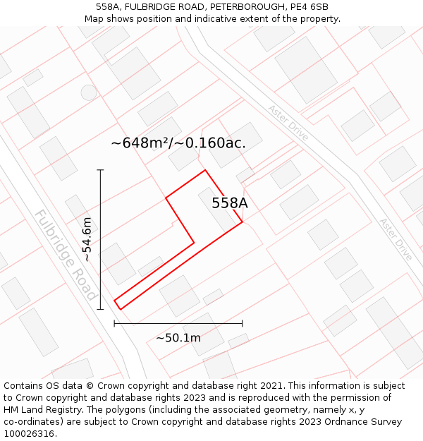 558A, FULBRIDGE ROAD, PETERBOROUGH, PE4 6SB: Plot and title map