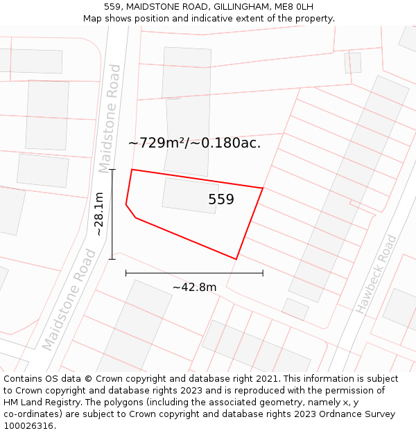 559, MAIDSTONE ROAD, GILLINGHAM, ME8 0LH: Plot and title map