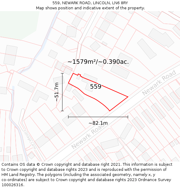 559, NEWARK ROAD, LINCOLN, LN6 8RY: Plot and title map
