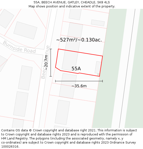 55A, BEECH AVENUE, GATLEY, CHEADLE, SK8 4LS: Plot and title map