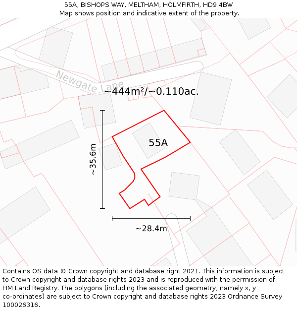 55A, BISHOPS WAY, MELTHAM, HOLMFIRTH, HD9 4BW: Plot and title map