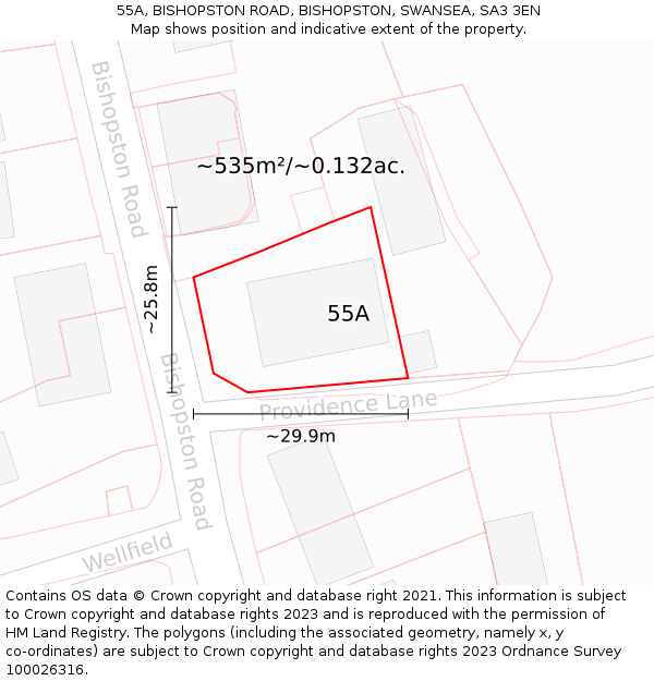 55A, BISHOPSTON ROAD, BISHOPSTON, SWANSEA, SA3 3EN: Plot and title map
