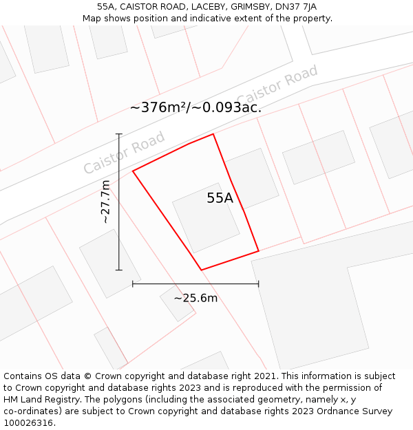 55A, CAISTOR ROAD, LACEBY, GRIMSBY, DN37 7JA: Plot and title map