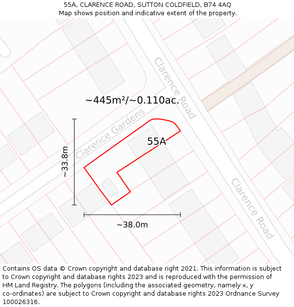 55A, CLARENCE ROAD, SUTTON COLDFIELD, B74 4AQ: Plot and title map