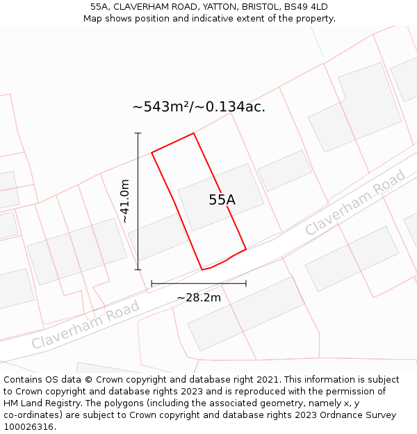 55A, CLAVERHAM ROAD, YATTON, BRISTOL, BS49 4LD: Plot and title map