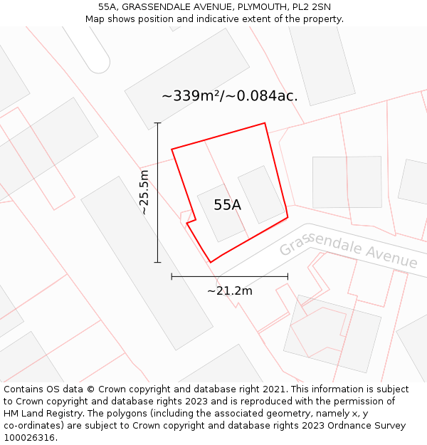 55A, GRASSENDALE AVENUE, PLYMOUTH, PL2 2SN: Plot and title map