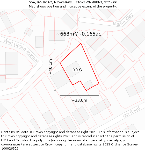 55A, IAN ROAD, NEWCHAPEL, STOKE-ON-TRENT, ST7 4PP: Plot and title map