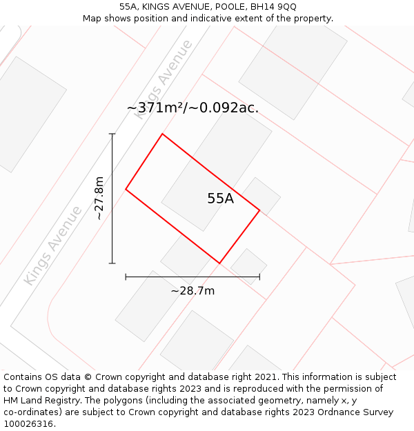 55A, KINGS AVENUE, POOLE, BH14 9QQ: Plot and title map