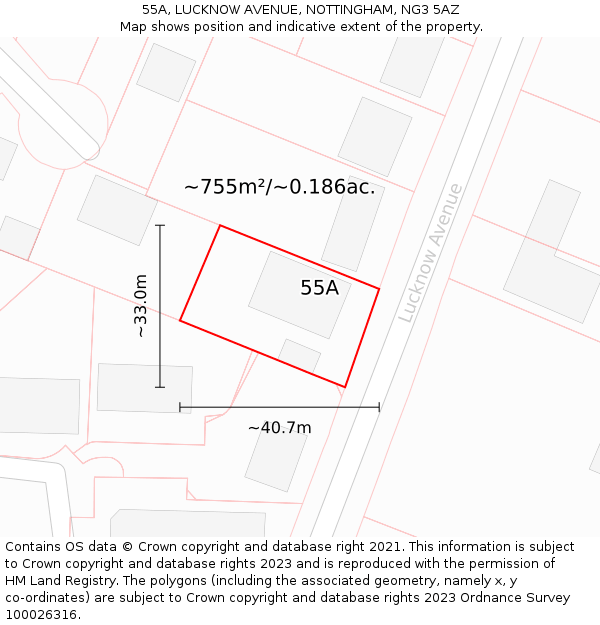 55A, LUCKNOW AVENUE, NOTTINGHAM, NG3 5AZ: Plot and title map
