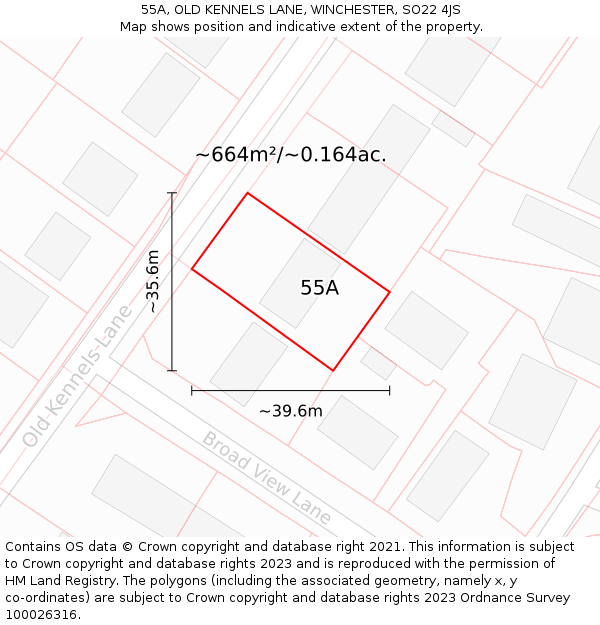 55A, OLD KENNELS LANE, WINCHESTER, SO22 4JS: Plot and title map