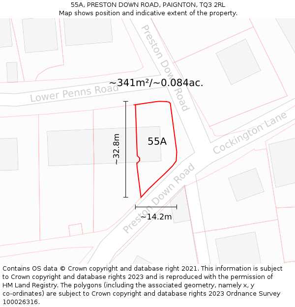 55A, PRESTON DOWN ROAD, PAIGNTON, TQ3 2RL: Plot and title map