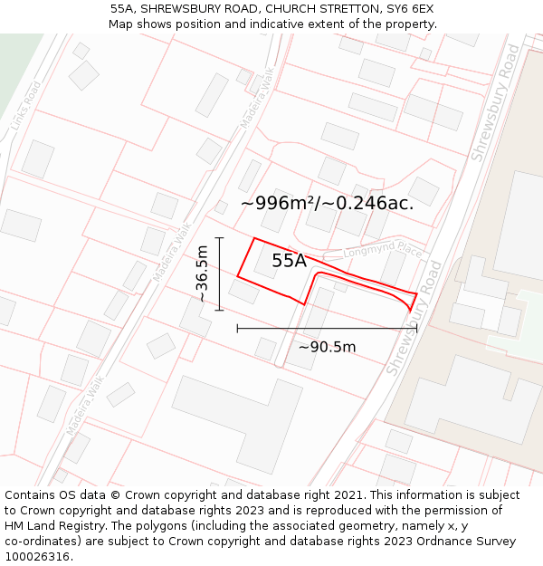 55A, SHREWSBURY ROAD, CHURCH STRETTON, SY6 6EX: Plot and title map